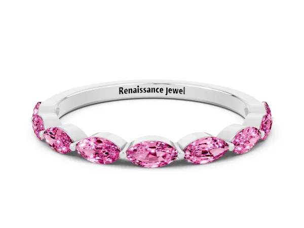Marquise Pink Sapphire Half Eternity Band with Prong Setting Platinum