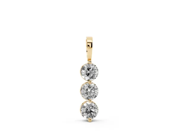 Three-Stone Round Diamond Drop Pendant with Four-Prong Setting Yellow gold
