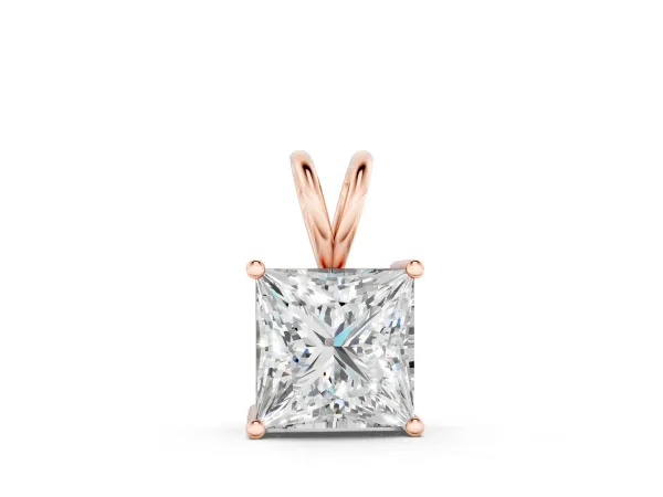 Princess Diamond Solitaire Pendant with Four Prong Setting Rose gold