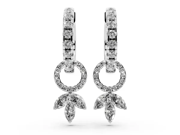 Round and Marquise Diamond Huggie Drop Earrings White gold