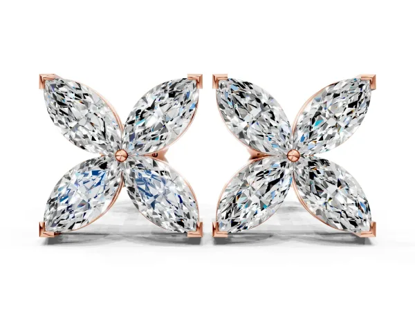 Marquise Cut Diamond Flower Stud Earrings Rose gold