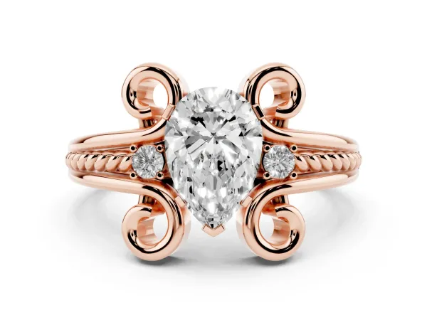 Pear Cut Solitaire Twisted Band Scroll Prong Ring Rose gold