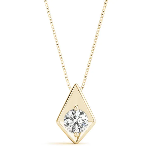 Round Diamond Rhombus Bezel Pendant Yellow gold