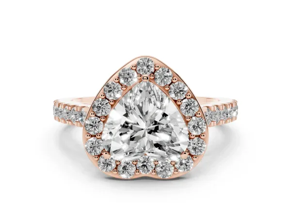 Heart Cut Diamond Halo Ring with Round Pavé Split Shank and Prong Setting Rose gold