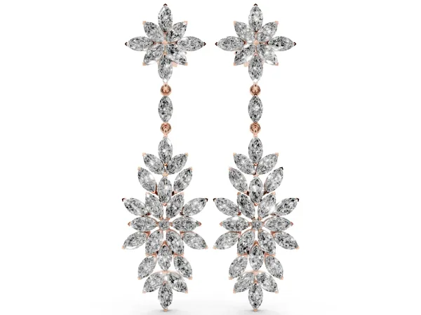 Marquise Diamond Floral Dangle Earrings Rose gold