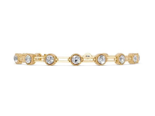 Round Bezel-Set Diamond Tennis Bracelet with Open Link Band Yellow gold