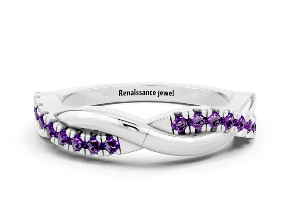 Round Amethyst Twisted Infinity Band with Prong Setting Platinum