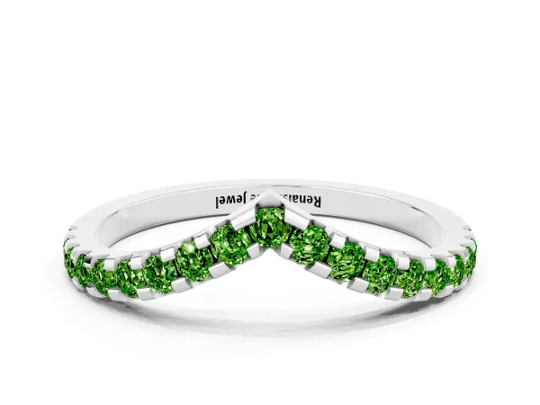 Pavé Round Peridot Chevron Band with Shared Prong Setting Platinum