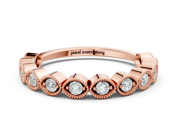 Milgrain Marquise Diamond Eternity Band with Bezel Setting Rose gold