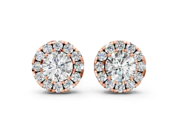 Round Cut Diamond Halo Stud Earrings Rose gold