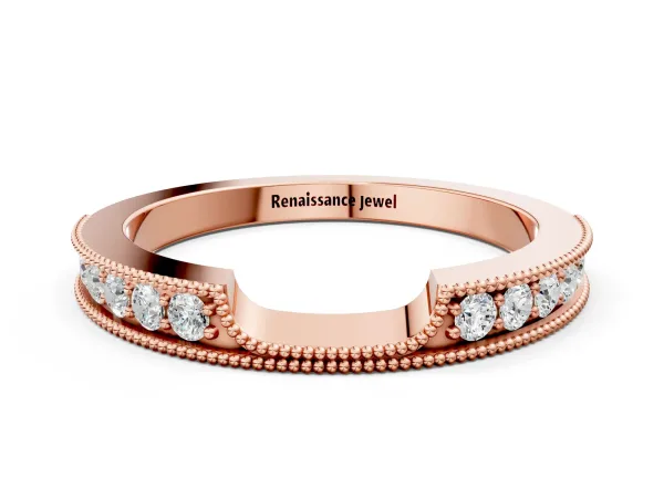 Round Cut Pavé Diamond Contour Band with Milgrain Detailing Rose gold