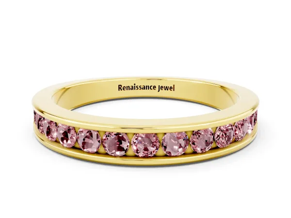 Channel Set Round Morganite Eternity Band Yellow gold