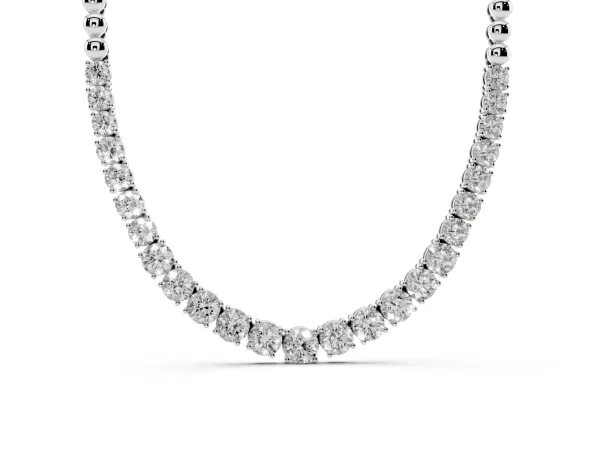 Round Diamond Tennis Necklace with Prong Setting and Bead Chain White gold