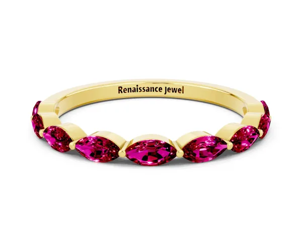 Marquise Garnet Half Eternity Band with Prong Setting Yellow gold