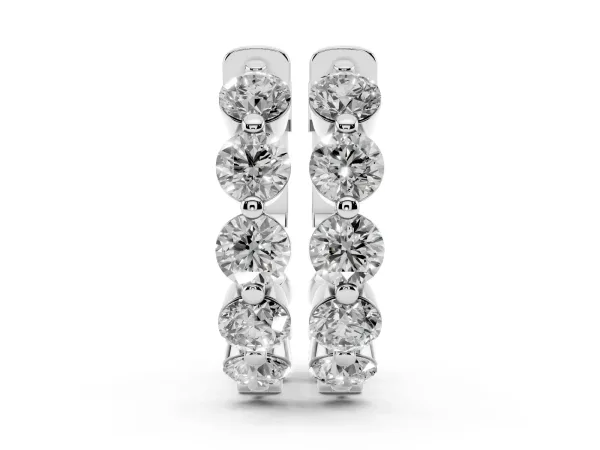 Round Brilliant Diamond Inside-Out Hoop Earrings with Shared Prong Setting White gold