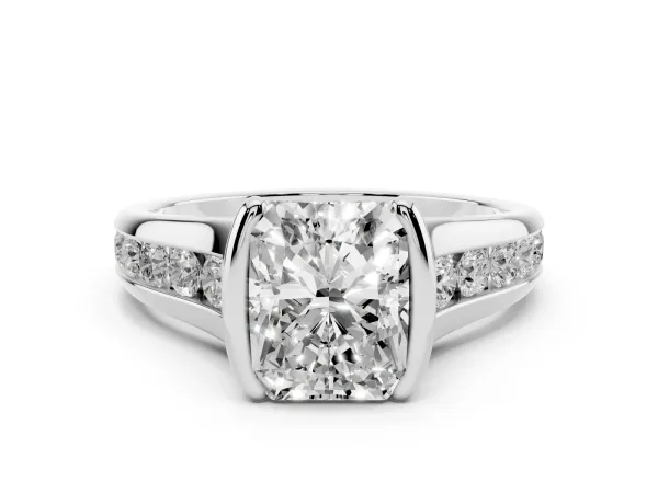 Radiant Cut Solitaire Bezel-Set Diamond Ring with Channel-Set Band Platinum