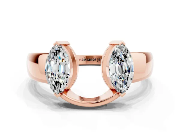 Marquise Moissanite Open Band Ring with Tension Setting Rose gold