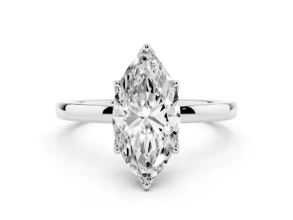Marquise Cut Diamond Solitaire Ring with Thin Band and Prong Setting White gold