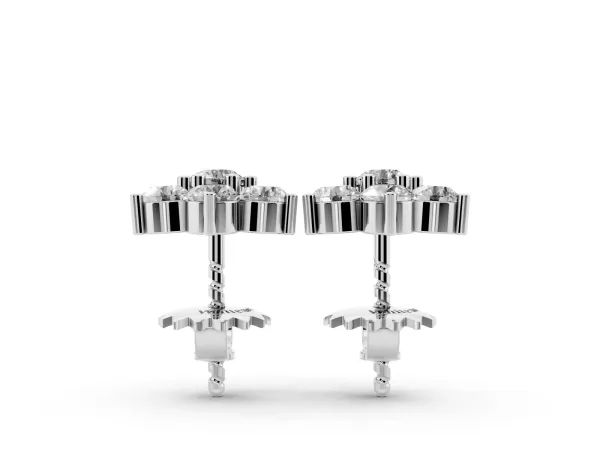 Cluster Round Diamond Stud Earrings Silver