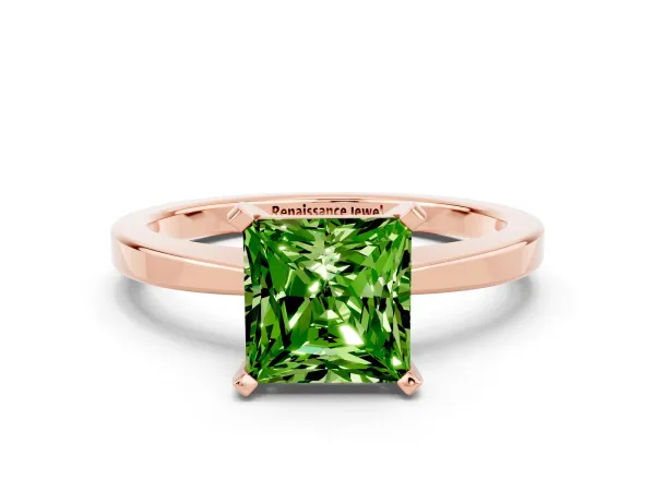 Princess Cut Peridot Solitaire Engagement Ring with Classic Band and Four-Prong Setting Rose gold