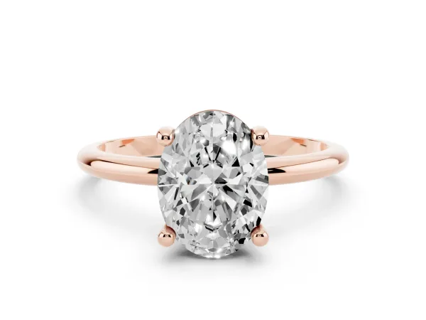 Oval Cut Solitaire Diamond Ring with 4-Prong Setting on a Classic Band Rose gold