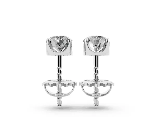 Round Solitaire Diamond Stud Earrings with Four-Prong Basket Setting Silver