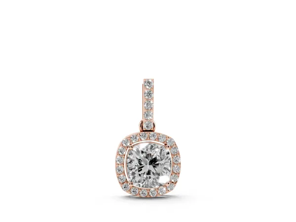 Cushion Halo Diamond Pendant with Prong Setting Rose gold