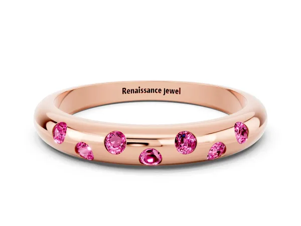 Round Pink Sapphire Flush-Set Comfort Fit Band Rose gold