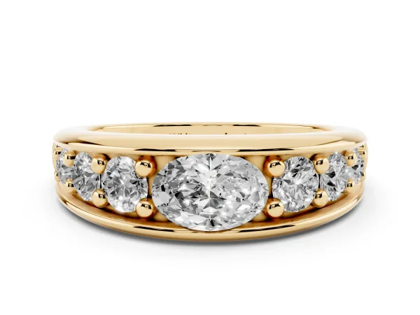 Oval Diamond Mens Ring with Round Diamond Accents Yellow gold