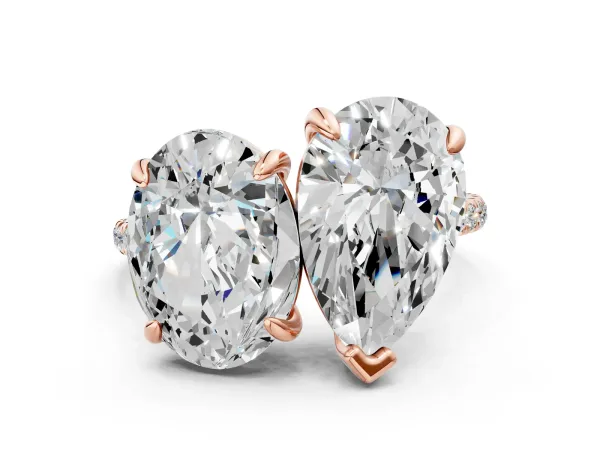 Oval and Pear Toi Moi Ring with Prong Setting and Pave Band Rose gold