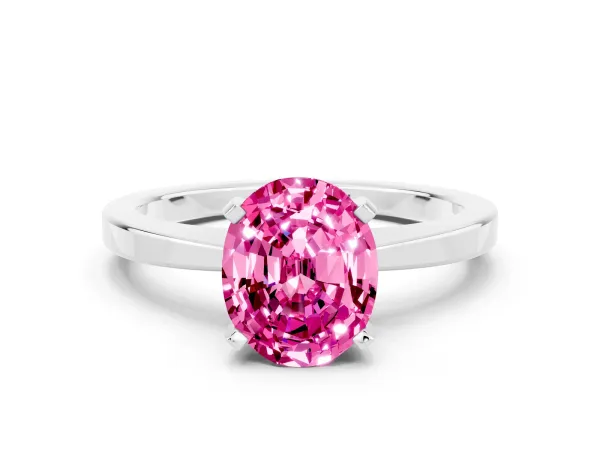Oval Cut Pink Sapphire Solitaire Engagement Ring with Classic Band and Four-Prong Setting Platinum
