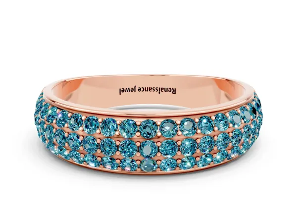 Three-Row Round Blue Topaz Eternity Band with Shared Prong Setting Rose gold