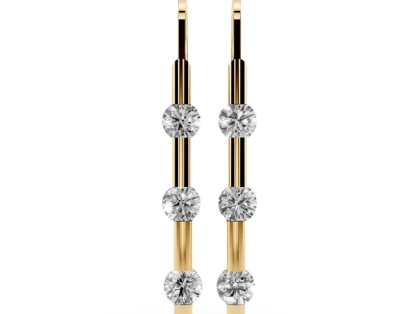 Round Diamond Bar Drop Earrings with Bezel Setting Yellow gold