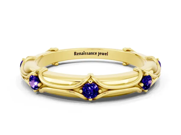 Round Tanzanite Prong Set Milgrain Eternity Band Yellow gold