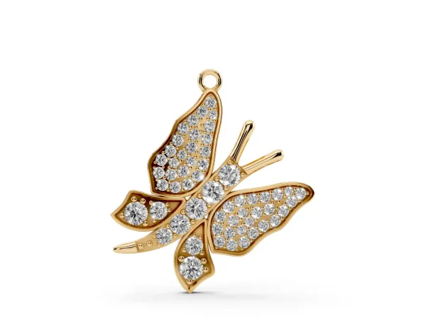 Pavé Round Diamond Butterfly Pendant Yellow gold