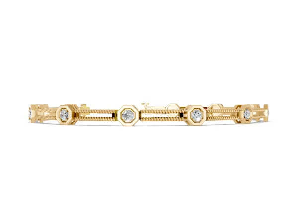 Hexagonal Diamond Tennis Bracelet with Bezel Setting and Rope Band Yellow gold