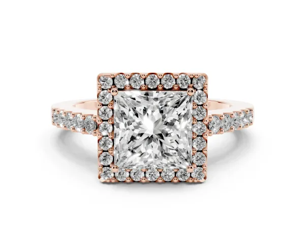 Princess Cut Halo Diamond Pavé Solitaire Ring Rose gold