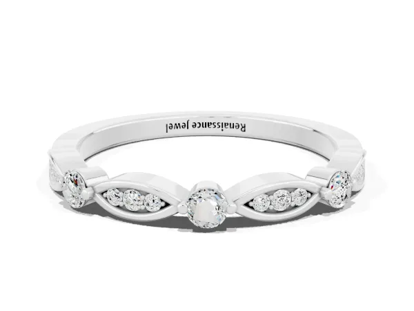 Marquise and Round Moissanite Milgrain Band with Bezel Setting Platinum
