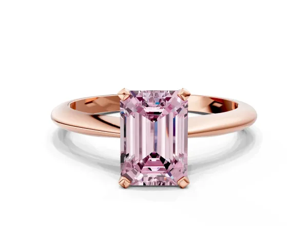 Fancy Pink Emerald Cut Diamond Solitaire Engagement Ring with Classic Band and Four-Prong Setting Rose gold
