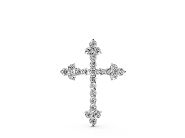 Round Diamond Cluster Cross Pendant with Prong Setting Silver