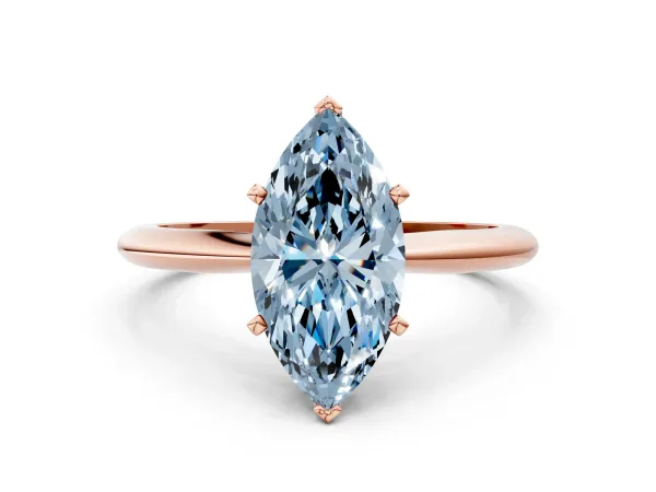 Fancy Blue Marquise Cut Diamond Solitaire Engagement Ring with Classic Band and Four-Prong Setting Rose gold