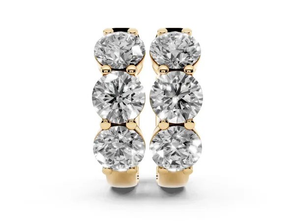 Triple Round Diamond Huggie Earrings with Prong Setting Yellow gold