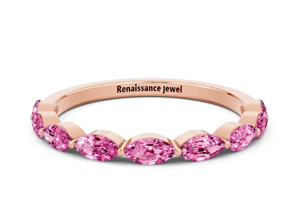 Marquise Pink Sapphire Half Eternity Band with Prong Setting Rose gold