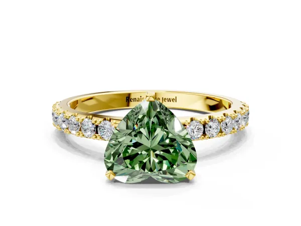Fancy Green Heart Cut Diamond Solitaire Pavé Band with Four-Prong Setting Yellow gold