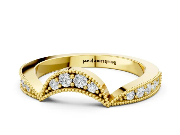 Pavé Round Diamond Contour Milgrain Band Yellow gold