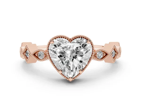 Heart Cut Milgrain Marquise Diamond Twist Band Ring Rose gold