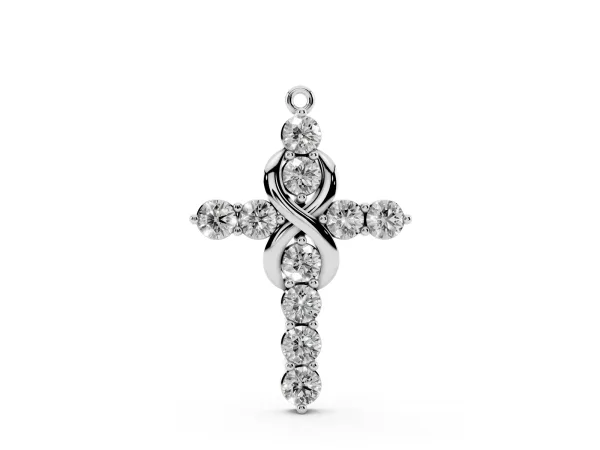 Round Diamond Prong Set Infinity Cross Pendant White gold