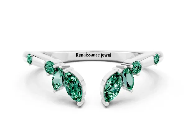 Open Marquise Cluster Green Sapphire Band with Prong Setting Platinum