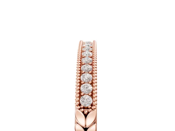 Round Cut Diamond Pavé Set Milgrain Edge Eternity Band Rose gold