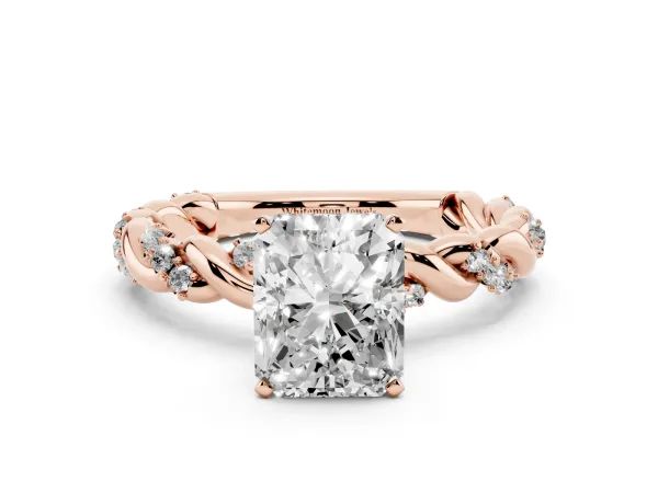 Radiant Cut Diamond Solitaire Ring with Twisted Band and Pavé Accents Rose gold